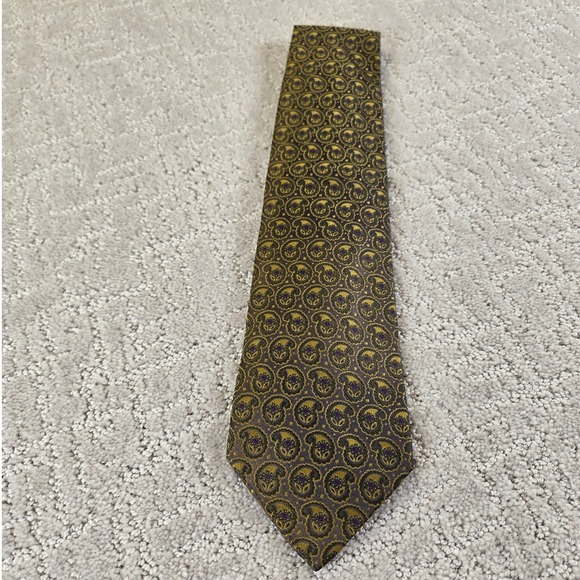 Angelos Paisley Necktie Gold Purple Floral Pattern Silk‎ Classic Men's Tie - Picture 1 of 3